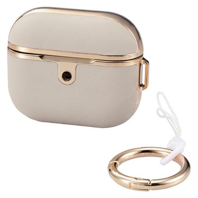 AirPods 第3世代 ソフトレザー カバー 衝撃吸収 落下防止 グレージュ×ゴールド AVA-AP5ULMGB エレコム 1個（直送品）