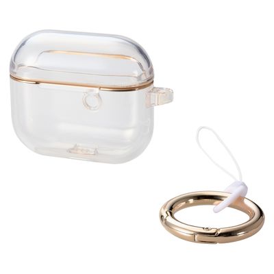 AirPods 第3世代 ソフト カバー 落下防止 カラビナ付 クリア×ゴールドライン AVA-AP5UCMCR エレコム 1個（直送品）