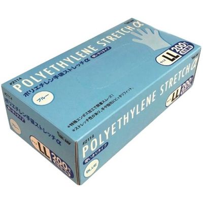 川西工業 ポリエチレン手袋ストレッチアルファー200枚入×20箱 ブルーLL 2114 1セット(4000枚) 65-8894-72（直送品）