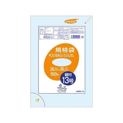 オルディ ポリバッグひも付き規格袋13号 透明 1ケース(100枚/冊×10冊×4パック) LR03-13 1箱(4000枚)（直送品）