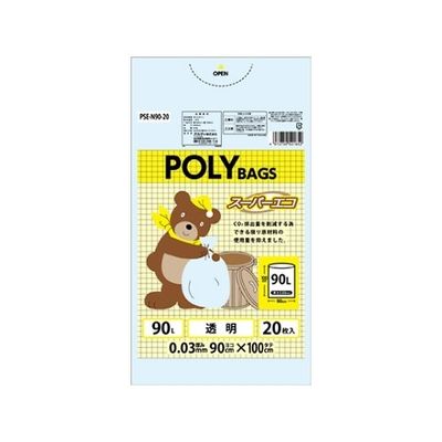 オルディ ポリバック スーパーエコ 透明90L 1ケース(20枚×15パック) PSE-N90-20 1箱(300枚) 61-6423-69（直送品）