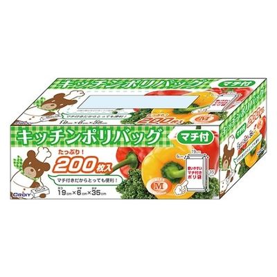 オルディ キッチンポリバックマチ付M 半透明 1ケース(200枚×30パック) CB-BM-200 1箱(6000枚) 61-6425-46（直送品）