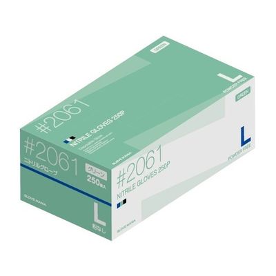 川西工業 ニトリル使いきり手袋 粉無 250枚×10箱 グリーンL 2061 1セット(2500枚) 65-8894-63（直送品）