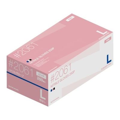 川西工業 ニトリル使いきり手袋 粉無 250枚×10箱 ピンク L 2061 1セット(2500枚) 65-8894-67（直送品）