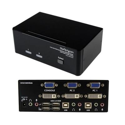 2ポートデュアルディスプレイ(DVI&VGA)対応KVMスイッチ オーディオ対応/USB2.0ハブ付 SV231DDVDUA 1個（直送品）