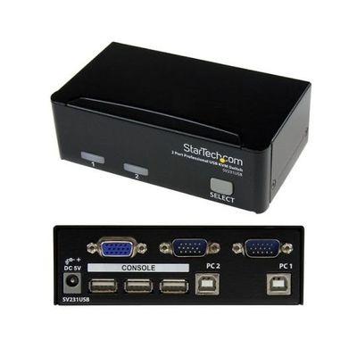 2ポートUSB接続KVMスイッチ PCパソコン2台用CPU切替器 USB/VGAケーブル付属 SV231USB 1個（直送品）