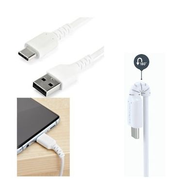 USBーAーUSBーC ケーブル/1m/USB 2.0/急速充電・データ転送/アラミド繊維補強/オス・オス/ホワイト RUSB2AC1MW（直送品）