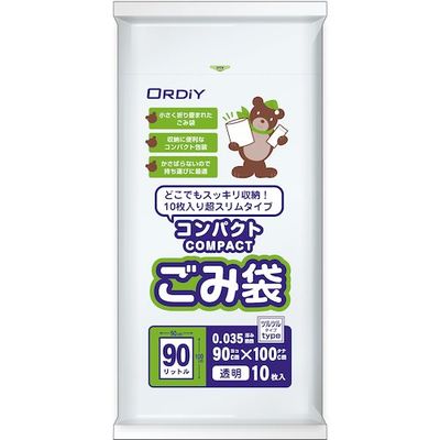 オルディ コンパクトごみ袋LD 90L 0.035mm 透明 10P CB-LN90-10 1セット(200枚:10枚×20冊)（直送品）