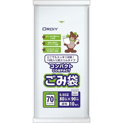 オルディ コンパクトごみ袋LD 70L 0.03mm 透明 10P CB-LN70-10 1セット(300枚:10枚×30冊)（直送品）