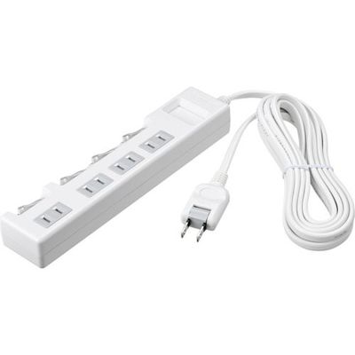 BUFFALO 2ピン式電源タップ 個別スイッチ/ほこり防止シャッター付/4個口/1.0m ホワイト BTCSHWJT2410WH 1個（直送品）