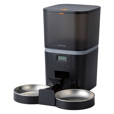 自動給餌器 猫 中小型犬 6L 2匹用 録音可 タイマー式 ステンレスボウル 2個 ブラック PET-AF02BK エレコム 1個（直送品）