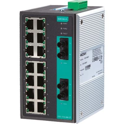 MOXA 16ポート(RJ45×15、マルチモードSCコネクタ×1) アンマネージド イーサネットスイッチ EDS-316-M-SC 1個（直送品）