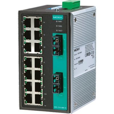 MOXA 16ポート(RJ45×15、マルチモードSCコネクタ×2) アンマネージド イーサネットスイッチ EDS-316-MM-SC 1個（直送品）