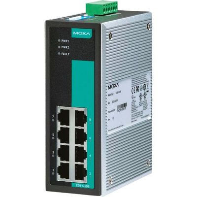 MOXA 8ポート(RJ45×8) フルギガビット アンマネージド イーサネットスイッチ ワイド温度モデル EDS-G308-T 1個（直送品）