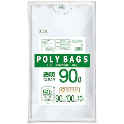 オルディ ポリバッグゴミ袋 90L 0.04mm 透明 10P P-95 1個(10枚) 560-9929（直送品）