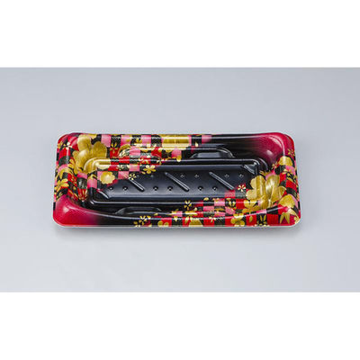 シーピー化成 寿司容器 SFうま皿14 花雅黒赤 本体 0276914008705 1ケース(1200個(50個×24)（直送品）