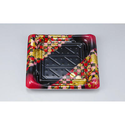 シーピー化成 寿司容器 SFうま皿33 花雅黒赤 本体 0276933008705 1ケース(600個(50個×12)（直送品）