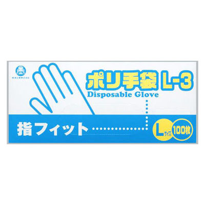 福助工業 衛生資材 ポリ手袋指フィットタイプ L-3 100枚入り 0854719 1ケース(30個(1個×30)（直送品）