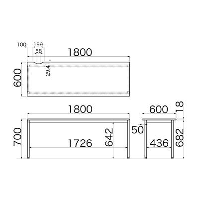 Garage（ガラージ） Y2シリーズ デスク 平机 引出し無し 木目 幅1800