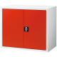 Ceha　深型スチール収納庫　両開き　2段　上置き用　レッド×ホワイト　幅880mm　奥行500mm　高さ730mm　1台　（取寄品）