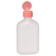 金鵄製作所 小判投薬瓶（200mL）ワンタッチキャップ（ピンク） 本体色:透明 凸凹目盛り 刻印目盛り 未滅菌 1袋（100本入）