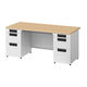 プラス スチールOAデスク フラットライン 両袖机 天板：メープル/脚：ホワイト 幅1600×奥行700×高さ700mm 1台(3梱包) 事務机