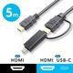 HDMIケーブル 5m HDMI[オス]-HDMI[オス]＋USB Type-C変換アダプタ付 4K対応 1本 アスクル限定  オリジナル