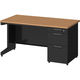 プラス スチールOAデスク フラットライン＋(プラス) 片袖机 ミディアムウッド天板/ブラック脚 幅1400×奥行700×高さ720ｍｍ 1台(2梱包)