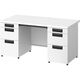 プラス スチールOAデスク フラットライン＋(プラス) 両袖机 ホワイト天板/ホワイト脚 幅1400×奥行700×高さ720ｍｍ 1台(3梱包)