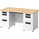 プラス スチールOAデスク フラットライン＋(プラス) 両袖机 メープル天板/ホワイト脚 幅1400×奥行700×高さ720ｍｍ 1台(3梱包)