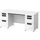 プラス スチールOAデスク フラットライン＋(プラス) 両袖机 ホワイト天板/ホワイト脚 幅1600×奥行700×高さ720ｍｍ 1台(3梱包)