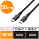 タイプCケーブル (USB-C to C) PD対応 100W 0.5m 高耐久 黒 MPA-CC5PS05BK エレコム 1個
